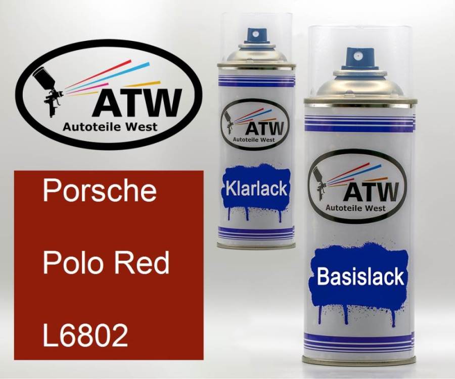 Porsche, Polo Red, L6802: 400ml Sprühdose + 400ml Klarlack - Set, von ATW Autoteile West.